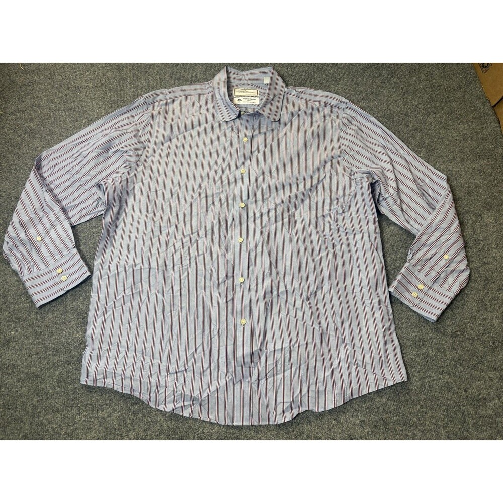 Brooks Brothers Dress Shirt Mens 17 34 Blue Stripe Thomas Mason Regular LS